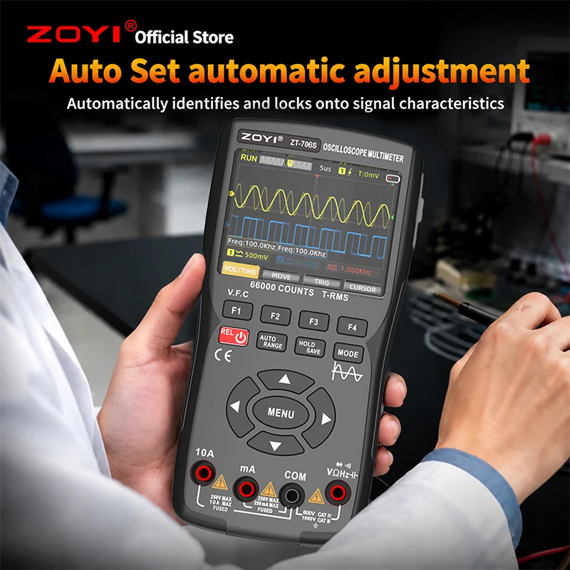 ZOYI ZT-706S 3-in-1 Automotive Oscilloscope Multimeter, True RMS with Waveform Generator, for Vehicle Repair and Electr