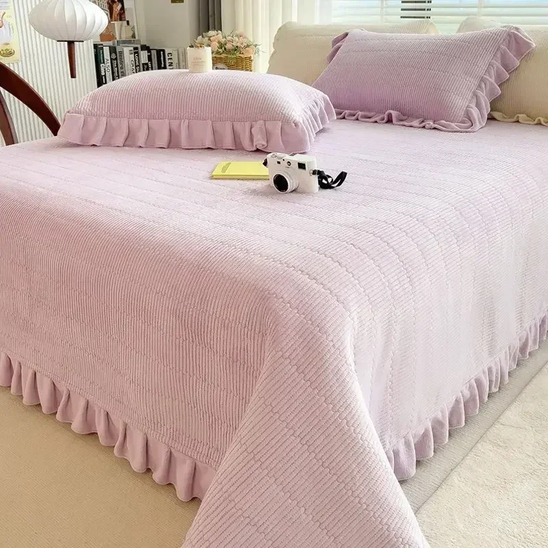 2024 Bed Cover Milk Velvet Four Seasons Laminated Cotton Non-slip Sheet Blanket Bedroom Bedding Coral Velvet Bed Cover Blankets