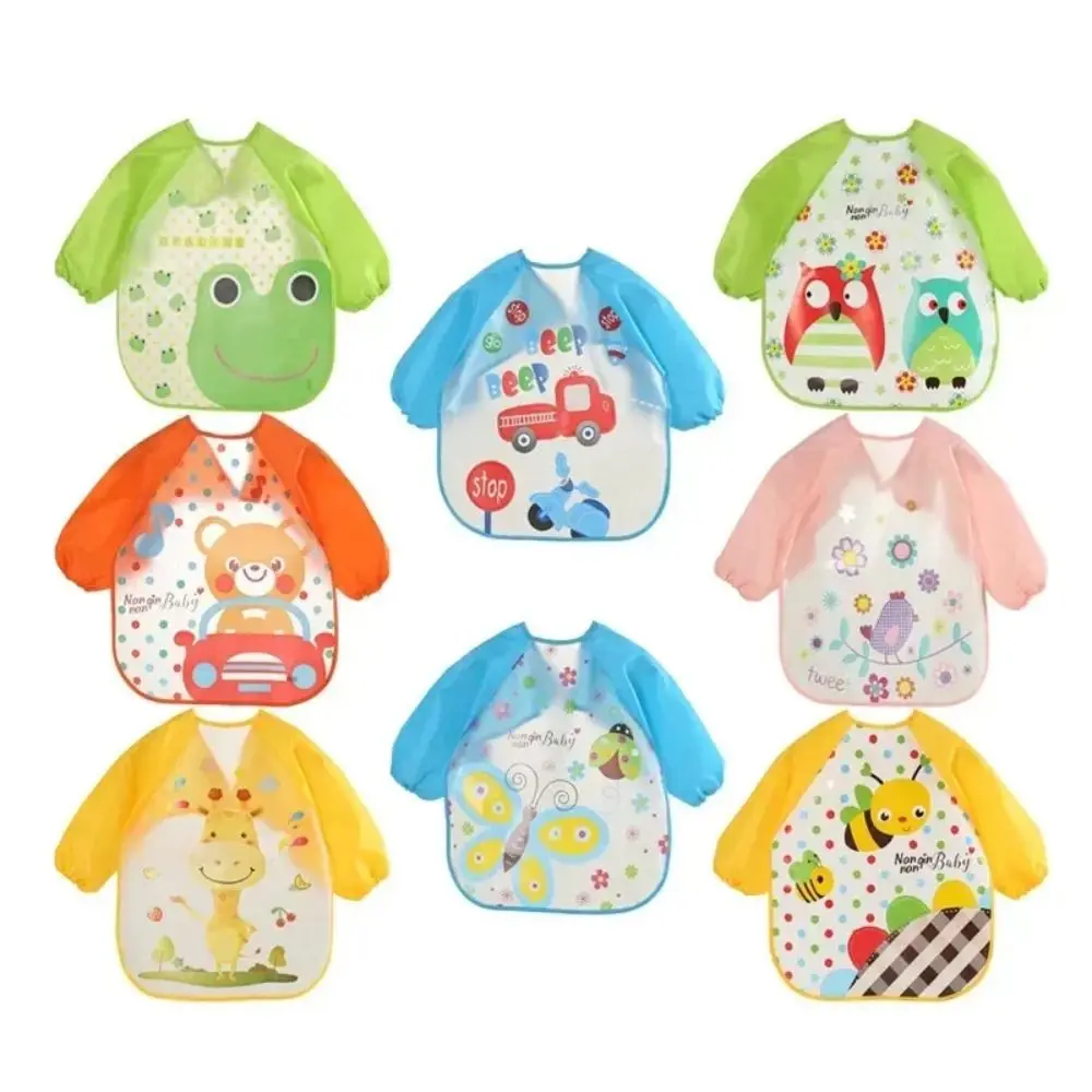 

Waterproof 0-3 Years Anti-dirty Bib Cartoon Pattern PEVA Long Sleeve Strap Coat Washable Dirt Proof Feeding Burp Cloths Eating