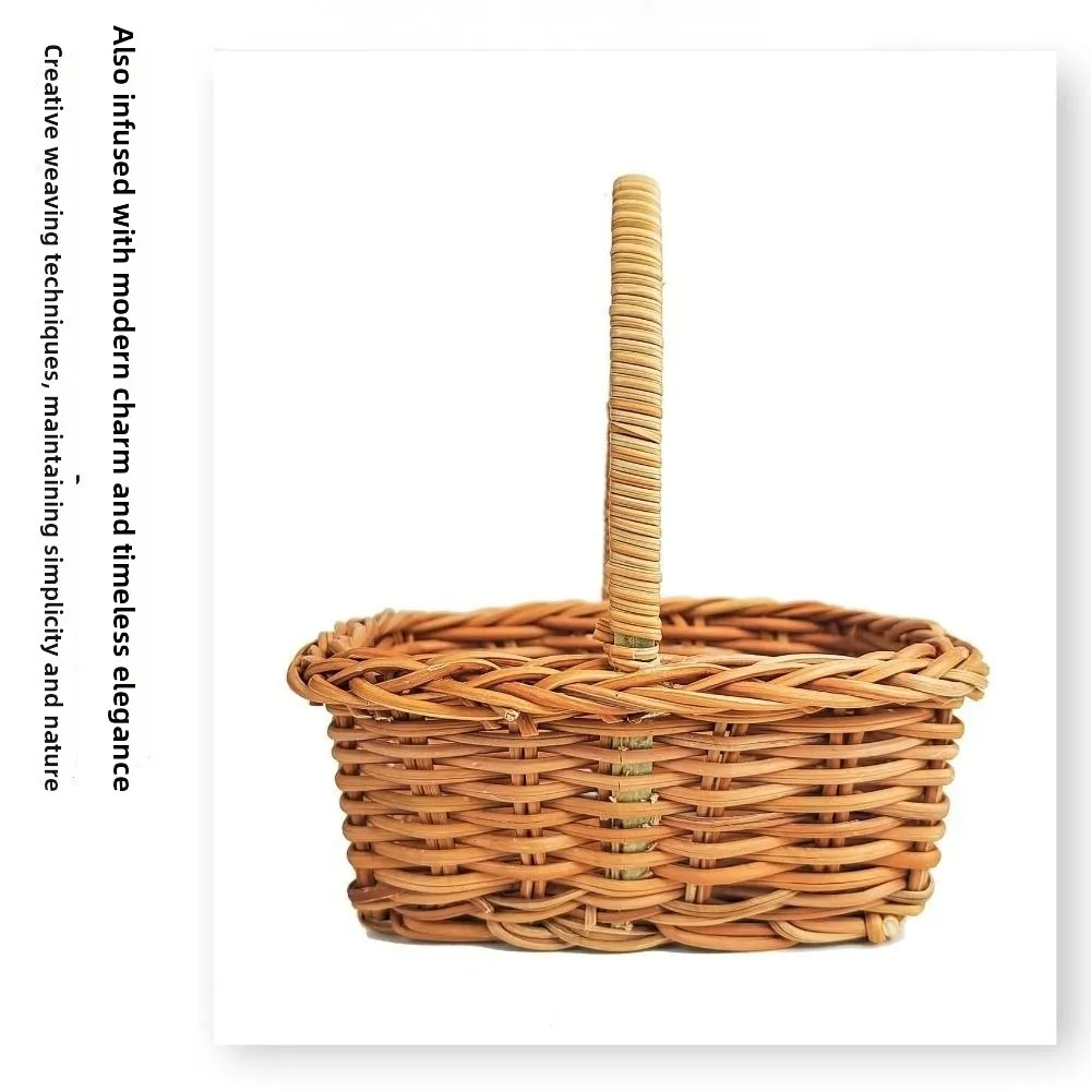 with Handle Imitation Rattan Handhold Household Handwoven Braid Storage Baskets 2 Styles Weaving Flower Basket
