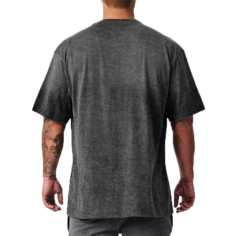 Cotton Mens Loose Oversized Fit Short Sleeve T-shirt with Dropped Shoulder Fitness T Shirt Summer Gym Bodybuilding Tops Tees