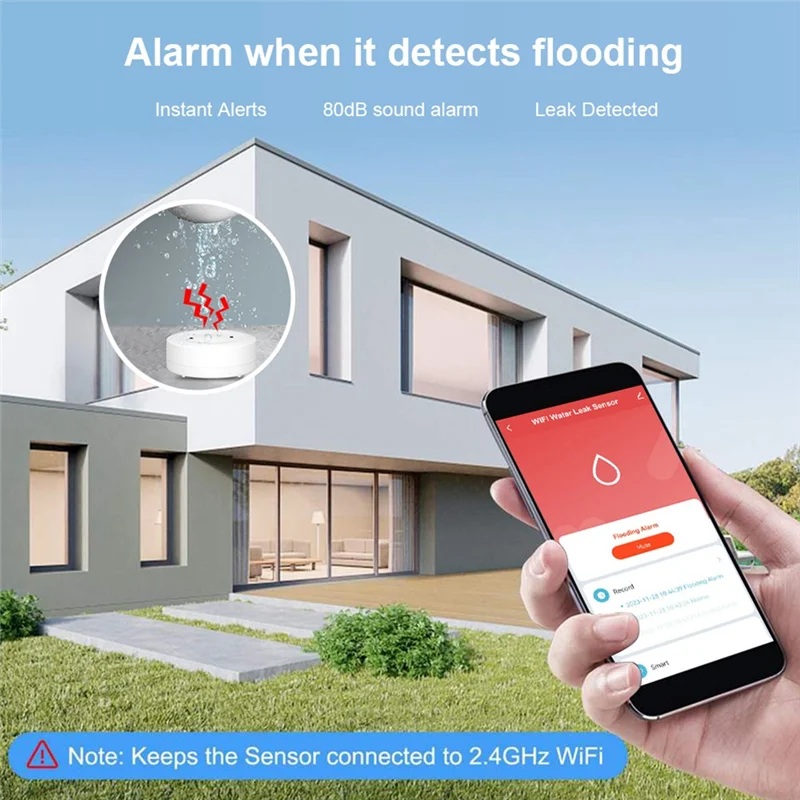 【Venta Flash】Sensor de fugas de agua Tuya Wifi Detector de fugas de inundación con alarma de sonido 80Db IP55 Sensor de agua impermeable Monitor remoto