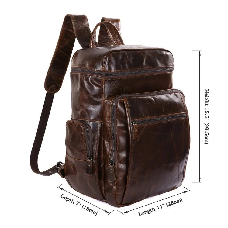 Genuine Leather Fashion Backpack Men School Bag Large Rucksack bag Bookbag male knapsack