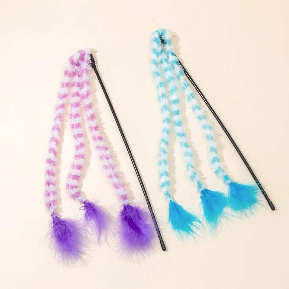 Interactive Cat Toys Funny Feather Teaser Stick with Bell Pets Collar Kitten Playing Teaser Training Toys Cats Supplies