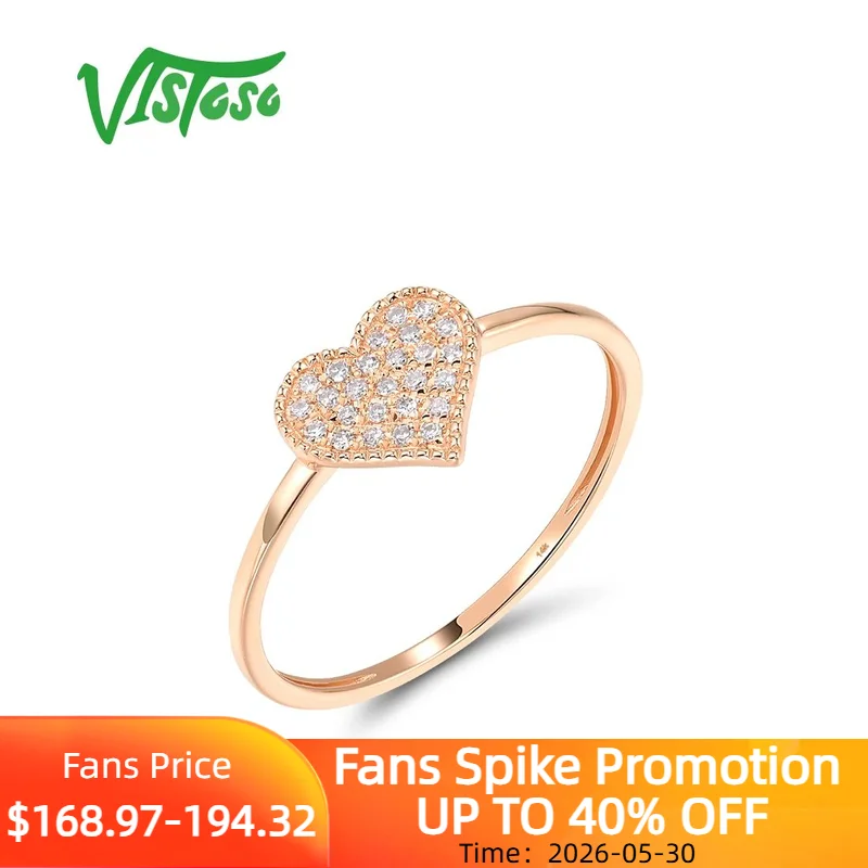 

VISTOSO Authentic 14K 585 Rose Gold Ring For Women Sparkling Diamonds Love Heart Wedding Anniversary Classical Fine Jewelry