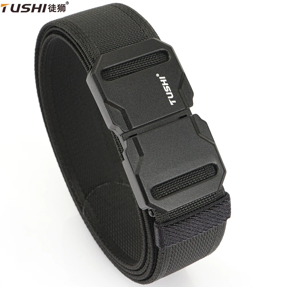 

TUSHI New Golf Sports Elastic Belt Tactical Belt Metal Magnetic Buckle Tough Stretch Nylon Men Military Belt Casual Girdle Male
