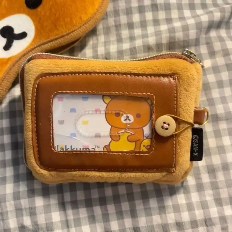 Kawaii peluche Rilakkuma frère ours soeur porte-monnaie ensemble de cartes zéro portefeuille mignon Anime stockage petit sac beau cadeau d'anniversaire