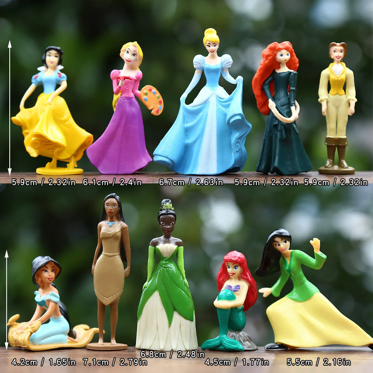 4-7cm 10 sztuk/partia Figurki Księżniczek Disneya Zabawki Syrenka Tiana Bella Jasmine Figurki Akcji Oryginalne Prezenty Zabawki
