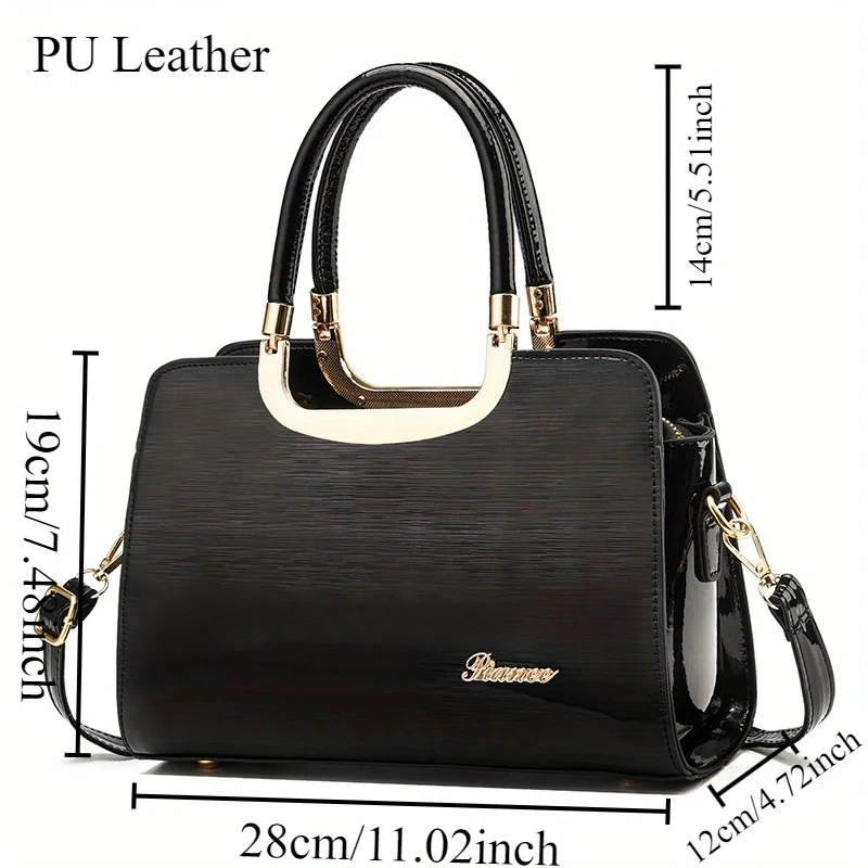 PU-leer, glanzende modehandtas, ritssluiting, verstelbare schouderriem, damesschoudertas, dames crossbodytas