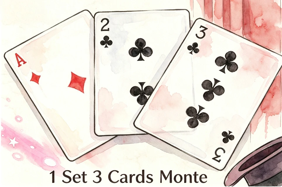 The Gambler's Three-Card Illusion 3 Cards Monte Magic Card Poker Trick Easy Classic Magic Trick Close Up Magic Illusion Magician
