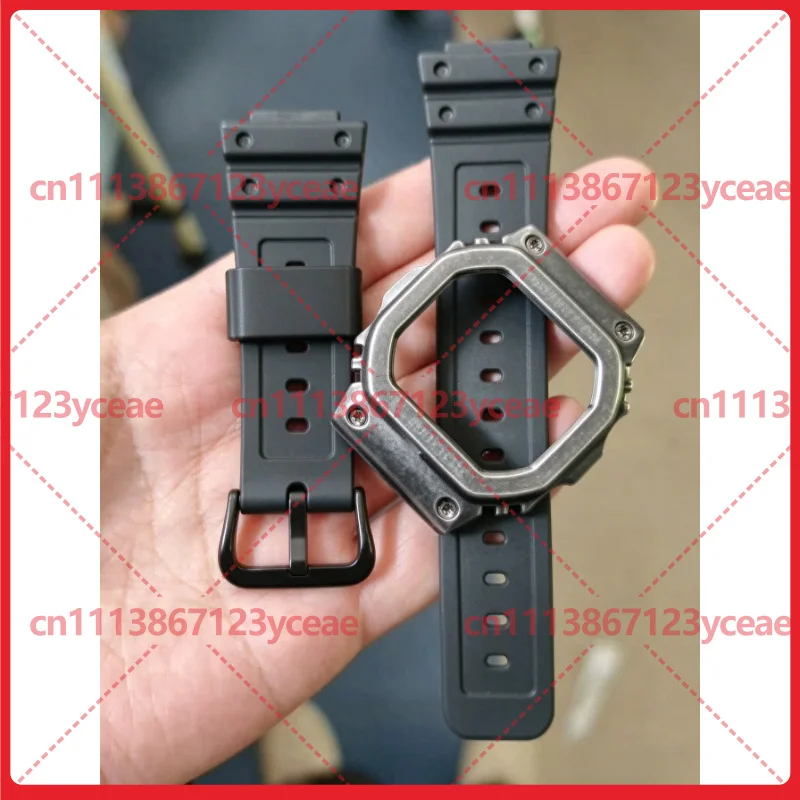 For Casio G-SHOCK DW5600 GW5600 GWB5600 5610 GLX5600 Metal Bezel Black Resin Watch Band Replacement Set