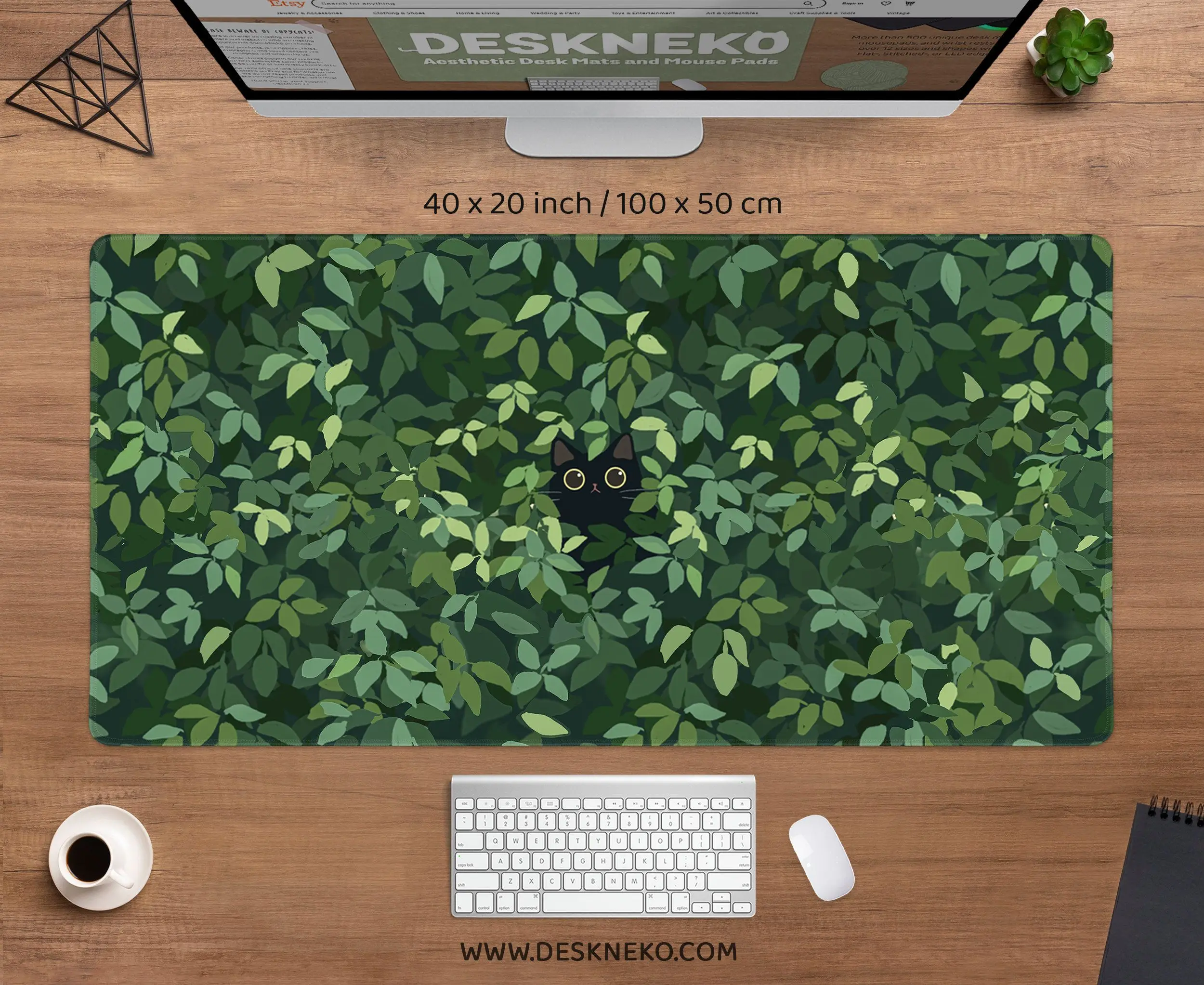Cats Cute Grey Mouse Pad Flower Mat Kawaii Black Hidden Kitten Green Deskmat Plant Cool Mousepad Desk