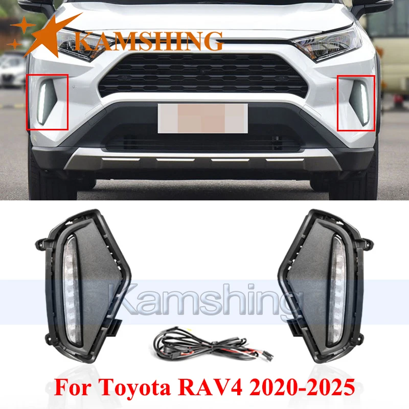

CAPQX 1pair Daytime Running Light For Toyota RAV4 2020-2025 LED Foglight Front Bumper Lamp DRL Day Light Foglamp