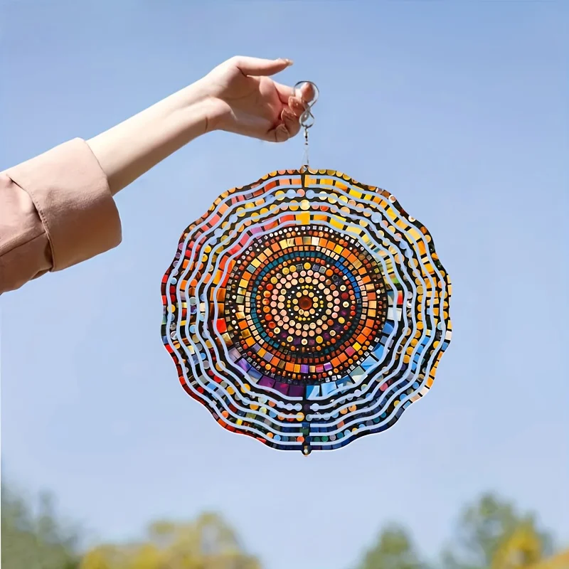 3D Mandala Flower Wind Chime, Metal Garden Windchimes, Outdoor Decorative Wind Spinner with 360 Degree Rotation Hook