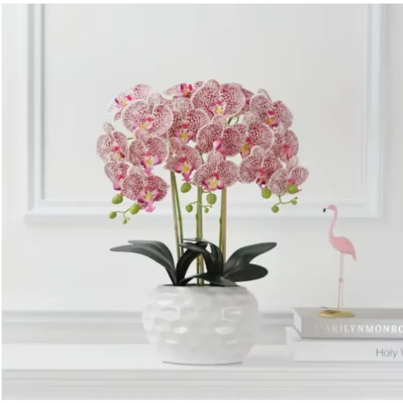 Gold vase white artificial orchid gold pot flower arrangement white flower