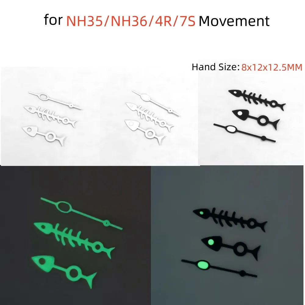 NH35 Watch Hands Fishbone Three Hands Green Luminous Pointer for NH35 NH36 4R 7S Movement