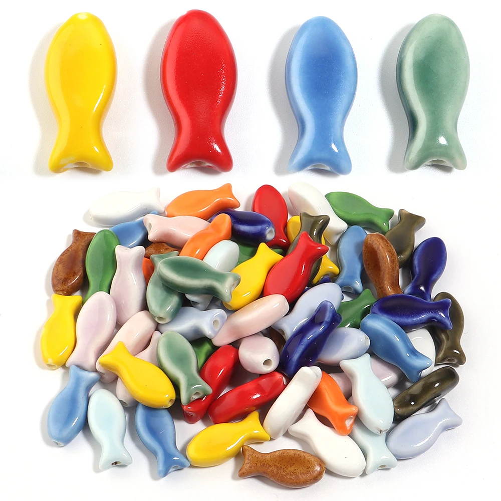 6 Stück/Lot Jingdezhen Keramikperlen, bunte kleine Fischform, lose Porzellanperlen für DIY Charms, Armbänder, Schlüsselanhänger, Zubehör