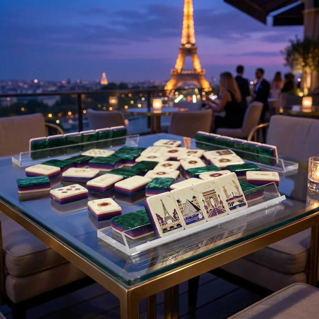 2026 Goods in Stock Creative Luxury Paris Landmarks American Mahjong Set 160 Tiles Eiffel Tower Arc De Triomphe Design Portable