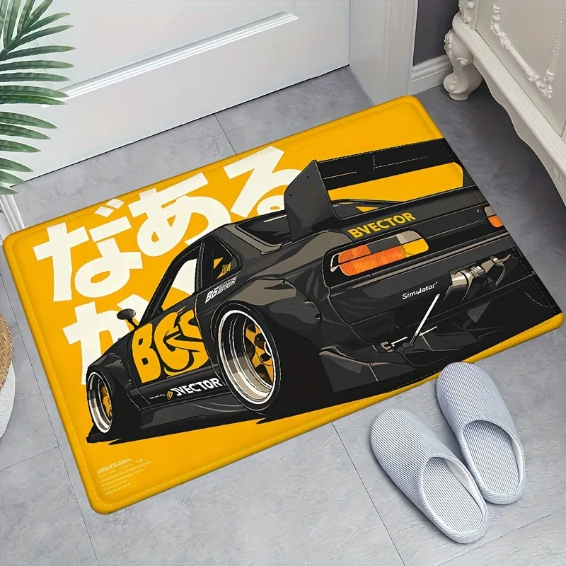 VIKAMA Cool Racing Car Fur Rug - Soft And Water-Resistant Bathroom Floor Mat, Entrance Rug, Interior Home Decoration