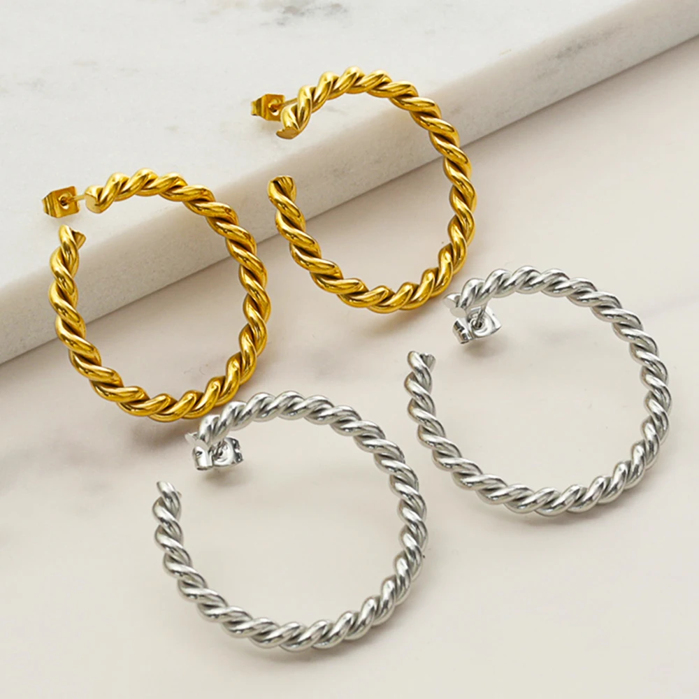 Stainless Steel Hoop Earrings for Women Hoops Gold Plated Drop Twist Round Earring New Trendy Jewelry Gift