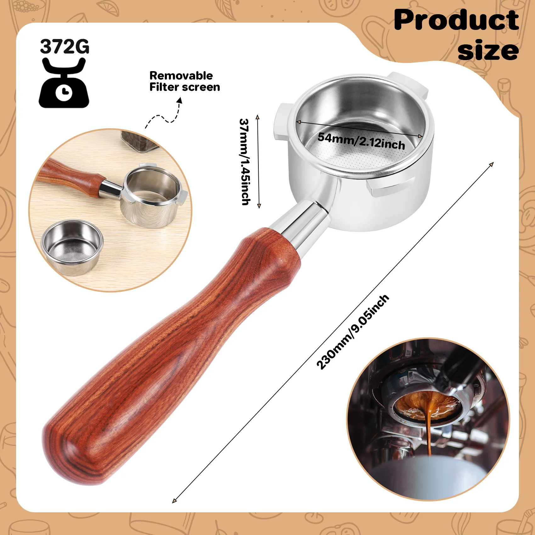 Porte-filtre sans fond pour machines à expresso, porte-filtre avec panier filtrant, série Breville Barista, 54mm