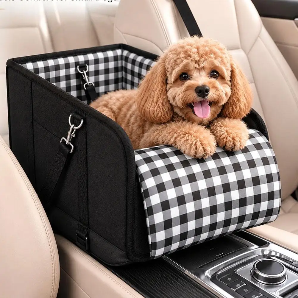 Console Dog Car Seats Portable Plaid Pet Booster Seat afety Leash Pet Booster Seat For  Small Dogs Travel Safety Soft Tools