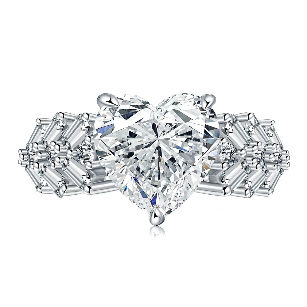 6CT Heart Cut Moissanite Ring 925 Sterling Silver Paved For Women Wedding Engagement Promise Ring Fine Gifts