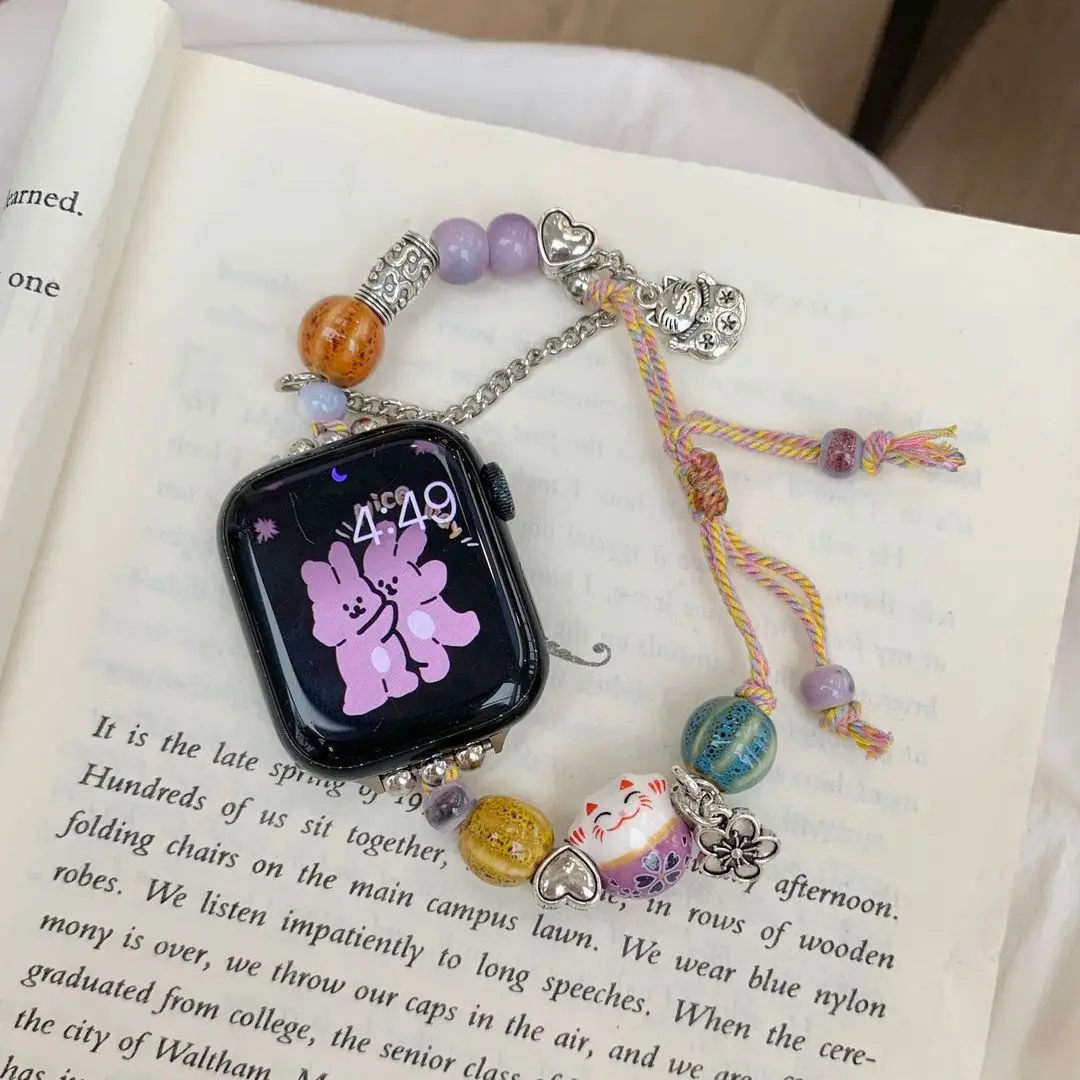 

Bohemian bead bracelet compatible with iWatch strap 38mm 40mm 41mm 42mm 44mm 45mm 49mm for women, fashionable handmade elastic s