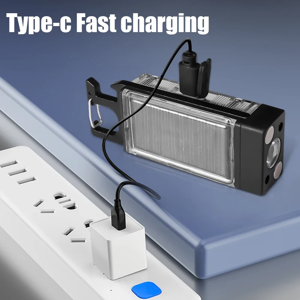 Portable Pocket Keychain Light Solar Rechargeable Work Light Emergency Magnetic Handlamp Outdoor Repaire Camping Torch Corkscrew