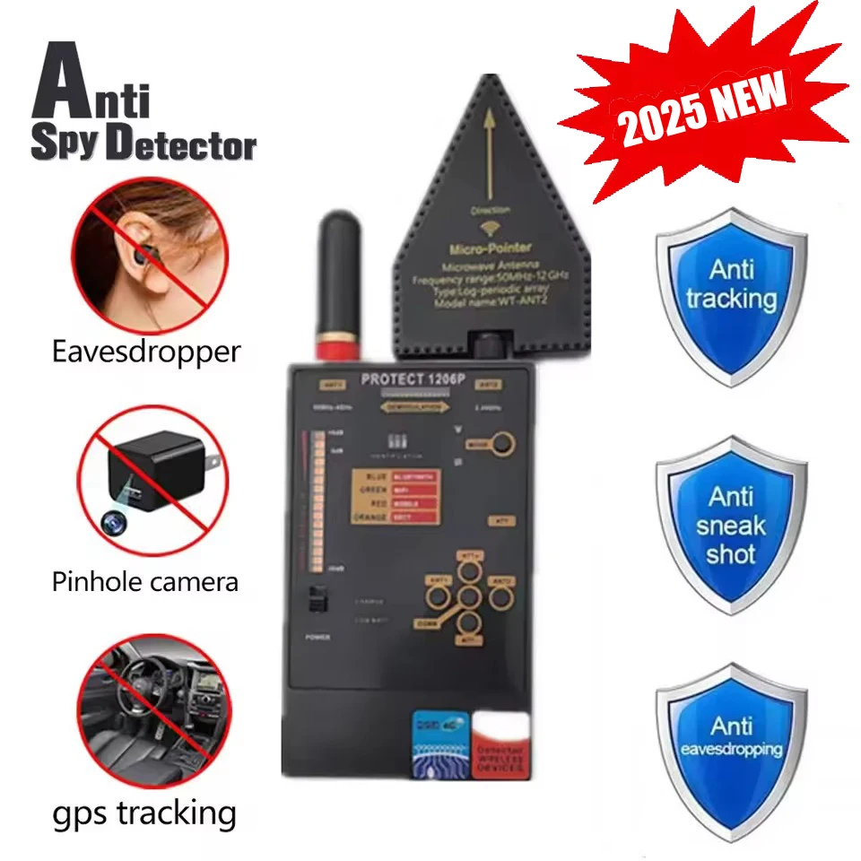 1206S Professional  AI Detector Bug GSM GPS Tracker Spy Gadget Detector Anti-Spy Hidden Camera/Lens WiFi Signal Automatic Detect