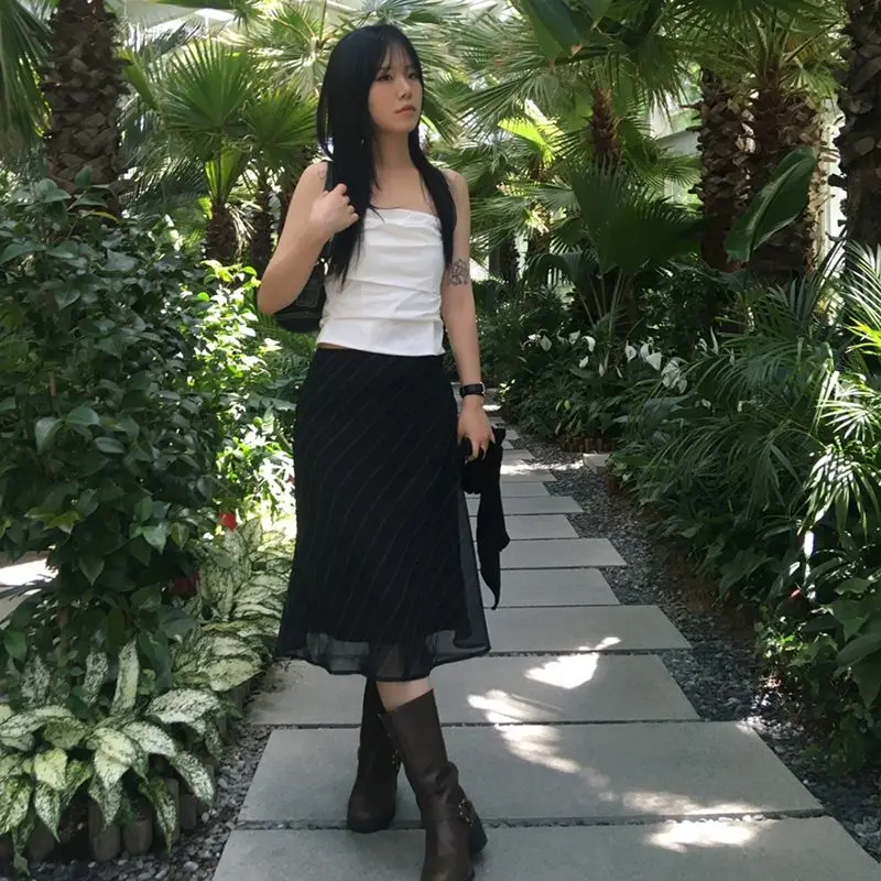 Fairycore Straight Long Skirts High Waist with Bow Design Casual A-Line Skirts for Women Regenerated Cellulose Fiber