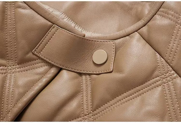 2023 Winter Fashion New Genuine Sheepskin Leather Coat Diamond Check Goose Down Leather Jacket E5