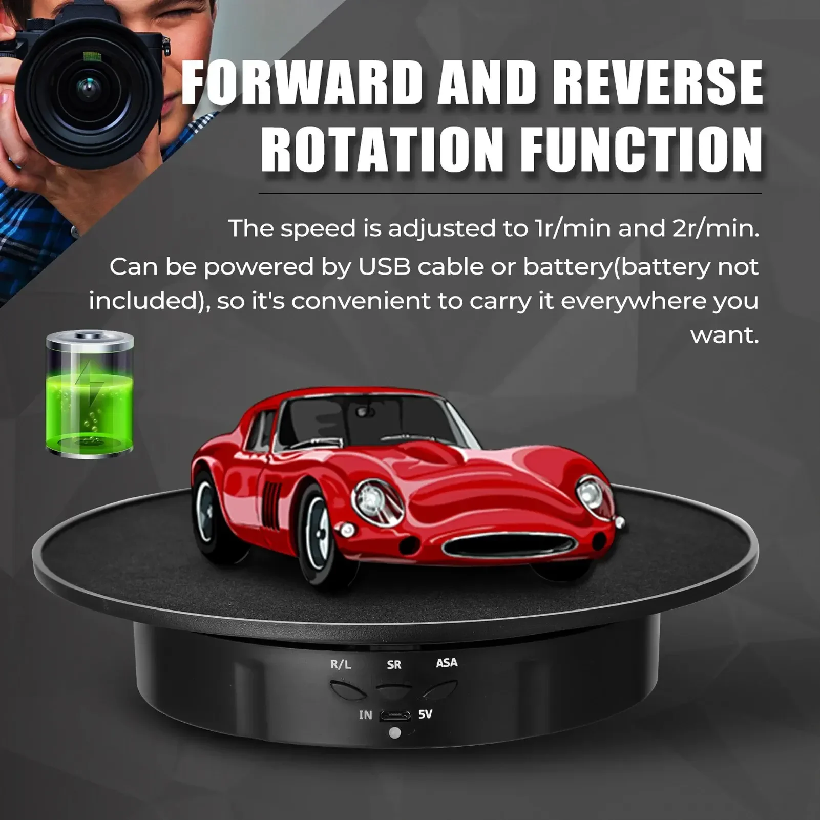 200mm 3 Speeds Photography Rotating Display Stand For Video Shooting 360° Electric Rotating Product Display Turntable