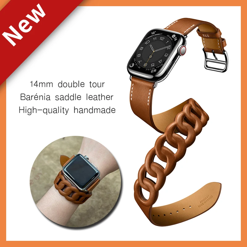 

Ремешок JINCOR кожаный для Apple Watch Band, двойной браслет для смарт-часов, 45 мм 41 мм 44 мм 40 мм 42 мм 38
