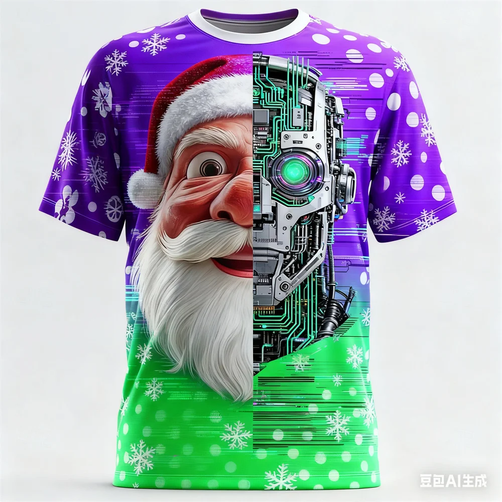 Christmas Men's T-shirt punk Santa Claus pattern print Men Women's T-shirt Breathable round neck graphic t shirts Party clothing