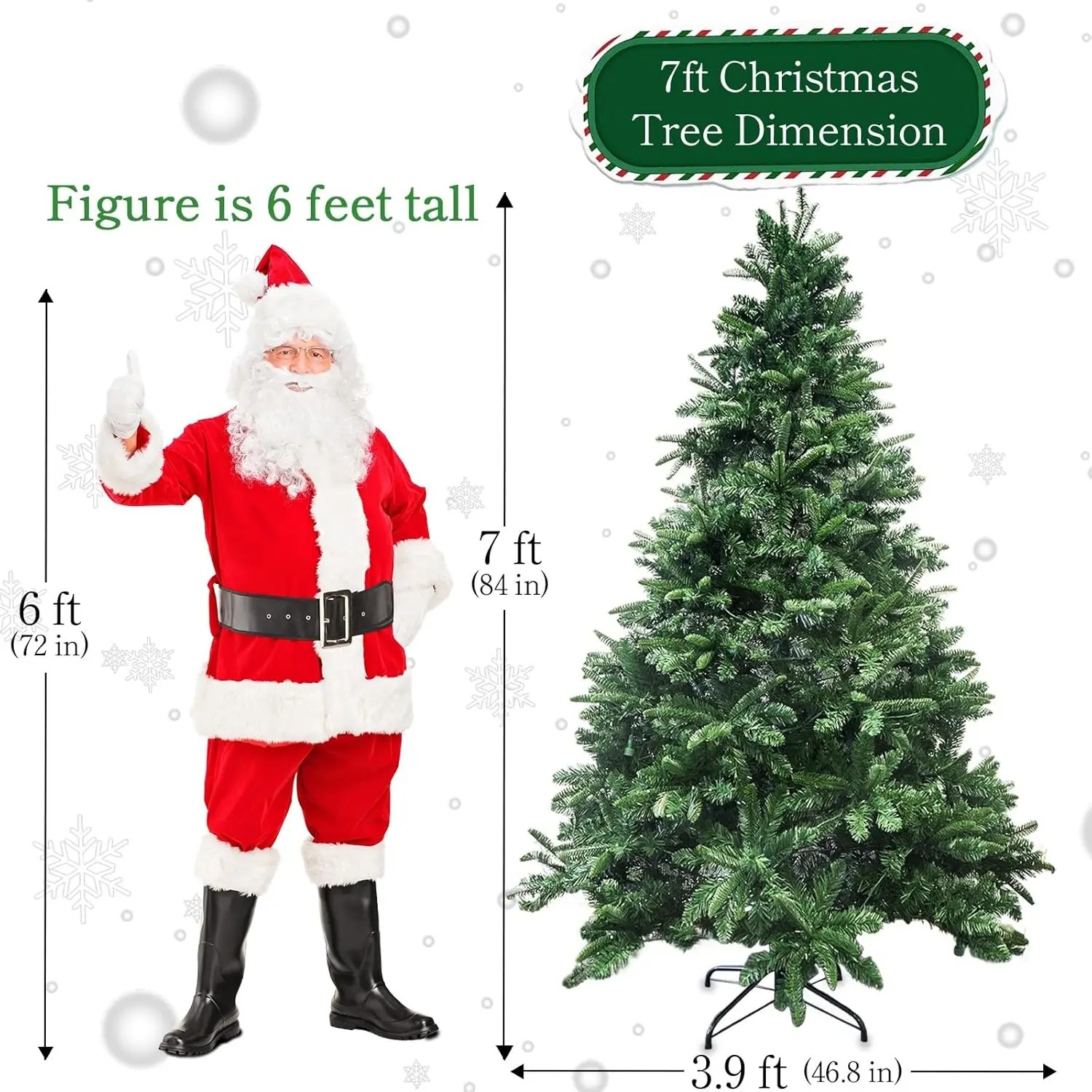 7ft Pre-lit Artificial Christmas Tree with 1376 Branch Tips & 420 Warm White Lights Automatic Xmas Tree with Metal Base Premium