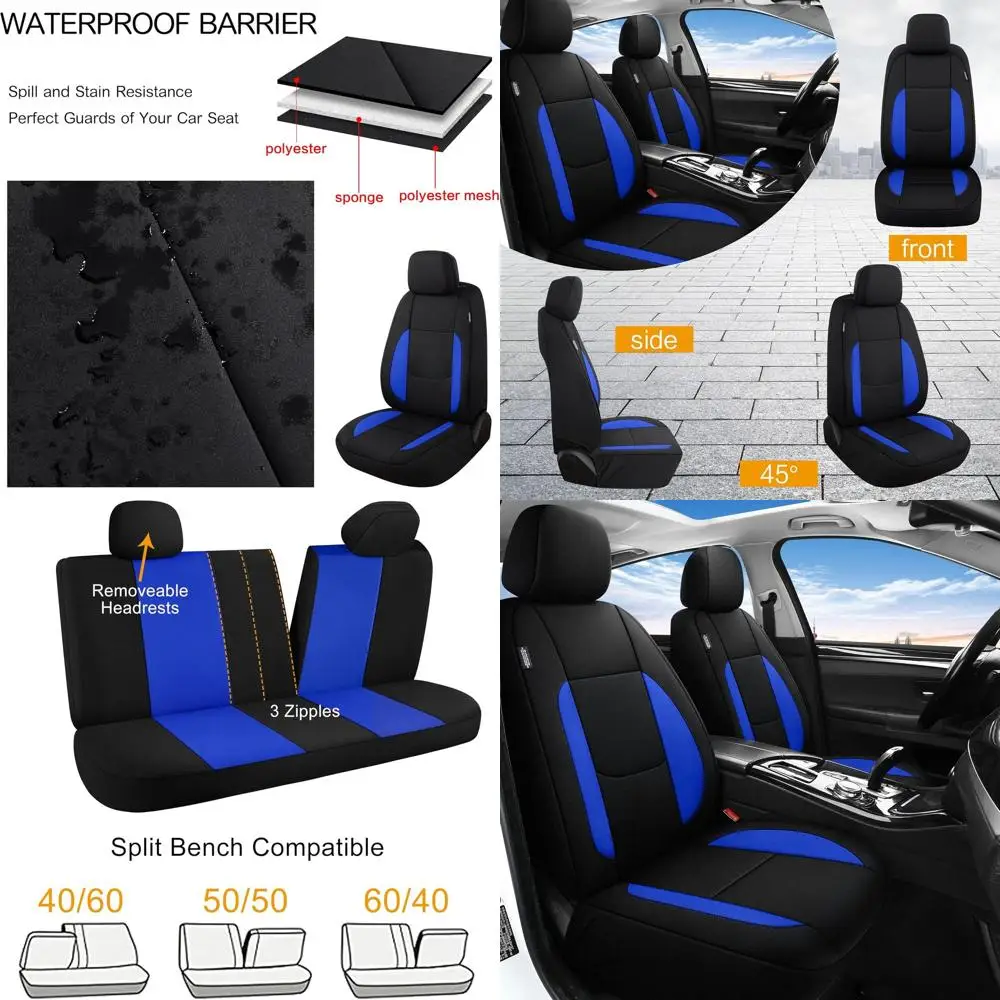 

Waterproof Car Seat Covers Full Set, Neoprene Seat Covers for Cars, Universal Fit Interior Covers for Most Cars Sedan Van Truck