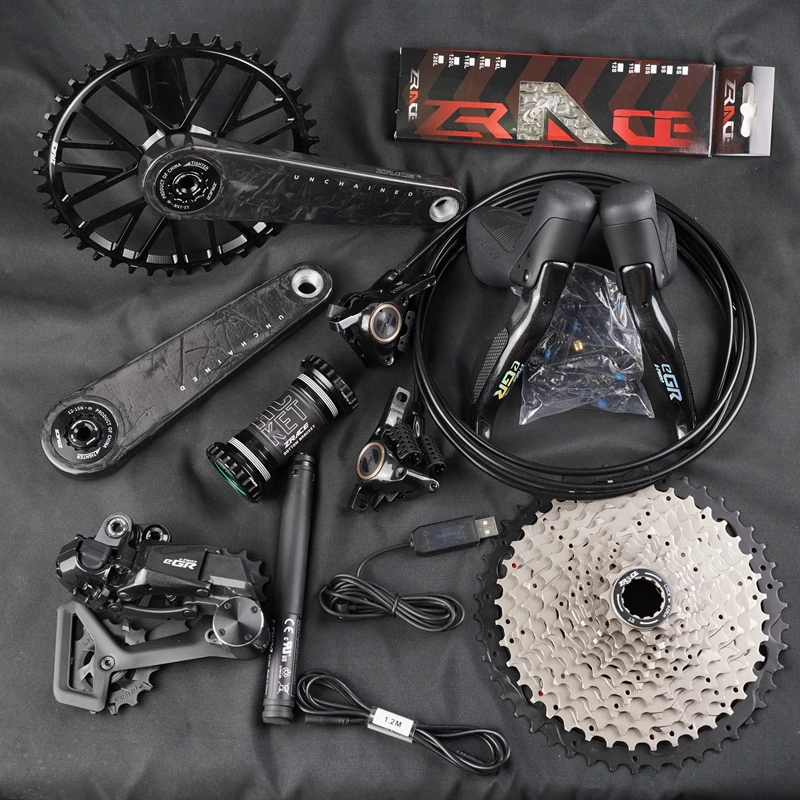 Grupa elektroniczna LTWOO eGR + ZRACE UNCHAINED Carbon Crankset/kaseta/łańcuchy alfa, zestaw żwiru