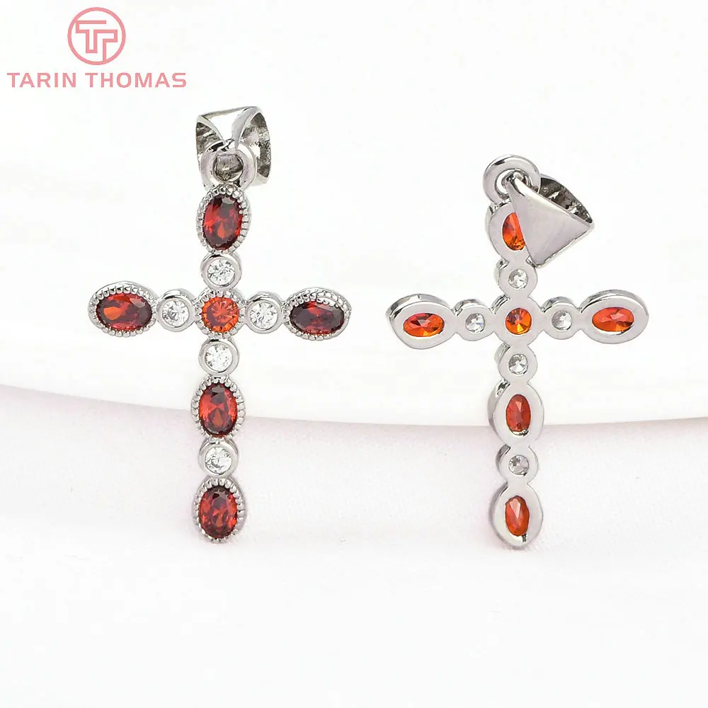 (8415) 2PCS 24K Gold Color Brass with Zircon Cross Shaped Pendants High Quality Jewelry Making Findings Accessories Wholesales