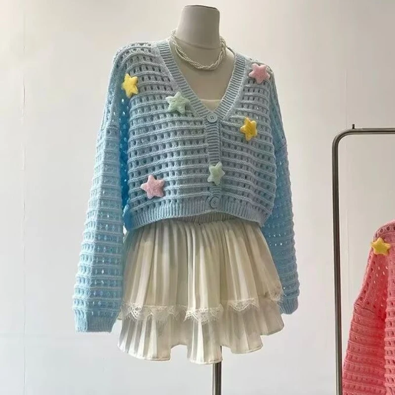 

Укороченный кардиган, женская одежда, милый сладкий кардиган с длинными рукавами Sueter Mujer, повседневный модный вязаный свитер, топы, корейский Pull Femme