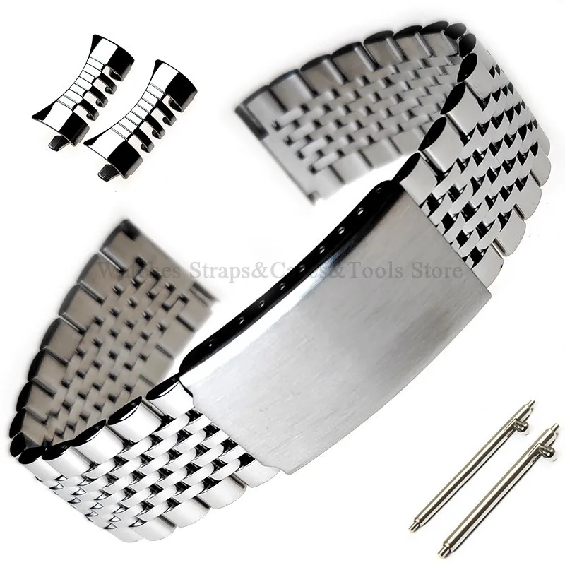 18mm 20mm 22mm Solid Metal Polished Matte Strap Band for Omega for Seamaster Nine Beads Curved End Men Quick Release Bracelets