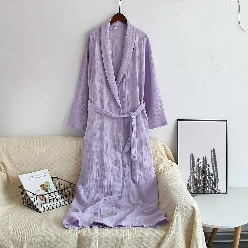 

New Arrived 100% Cotton Crepe Lengthen Kimono Robes Bridesmaid Bride Robes Wedding Long Robe Bathrobe Womens Robe Lingerie Robe