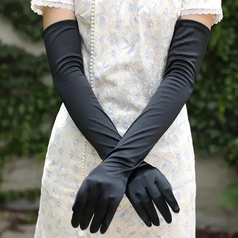 Long Extra Satin Gloves for Women Formal Opera Evening Party Gloves   Wedding Banquet Dress Gloves