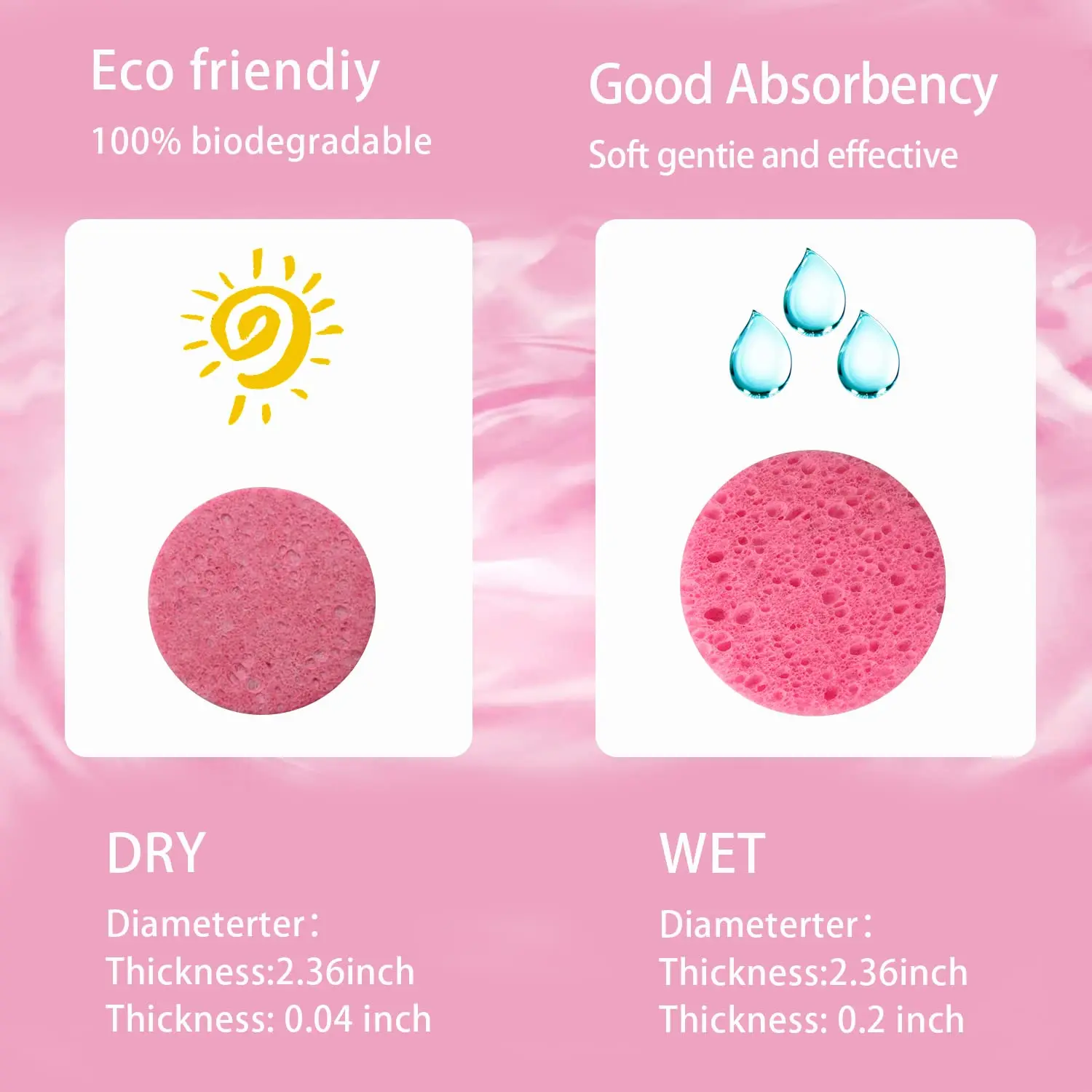 圧縮された、100％天然セルロース製のフェイススポンジ。 クレンジング、角質除去、メイク落としなど多用途に使用できます。 水で膨らみます。