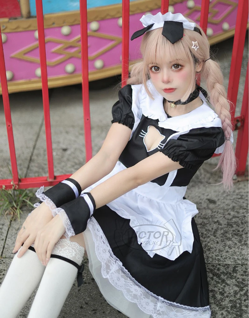 Lolita Maid French Maid Dress para Mulheres e Meninas, Amine Cosplay Costume, Cute Waitress, Black Party Stage Costumes, S-5XL Tamanhos