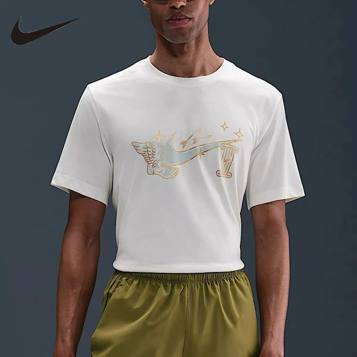 

Nike Men's Cotton Graphic T-Shirt Summer Crew Comfortable Breathable Short Sleeve Tops Loose Casual Tees HJ3579-133