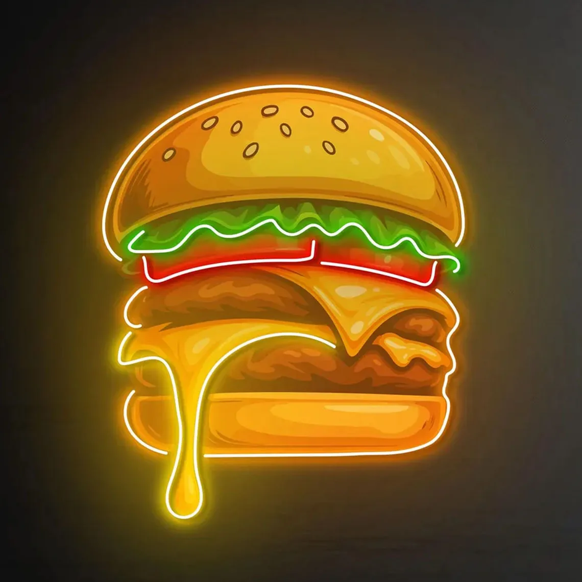 Hamburger Neon Sign For Restaurant Decor,Burger Neon,Hamburger Led Light,Custom Neon Sign,Fast Food Decor,Hamburger Lover Gift