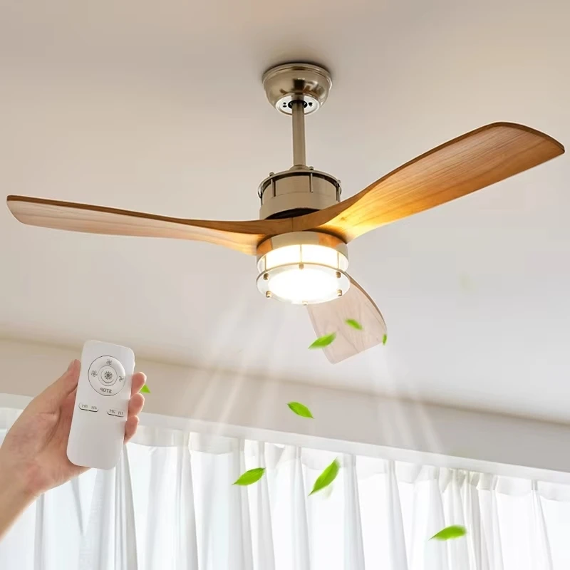 Mid Century Vintage Style Solid Wood Ceiling Fan with Light Noiseless Remote Control Farmhouse Dimmable Ceiling Fans