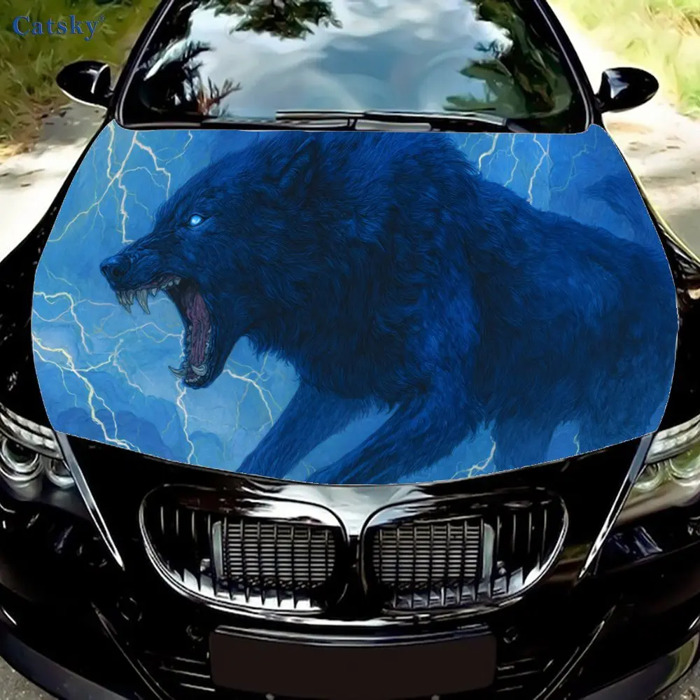 Mystic Lightning Wolf Car Engine Hood Sticker, Auto Art Decal, Car Exterior Personalized Decoration, Gift for Car Lovers, Unique