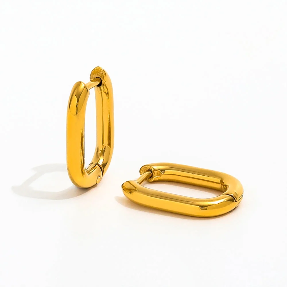 

Joolim Jewelry High End PVD Waterproof Fashion Miniimalist Smooth Dainty Oval U-shaped Huggie Stainless Steel Earring For Women